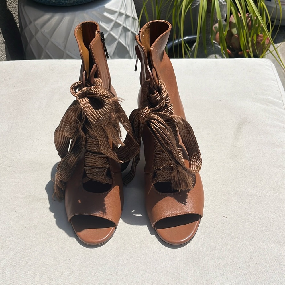 Chloe Brown Ankle Boots with Lace Detail